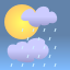 Scattered clouds, light rain showers